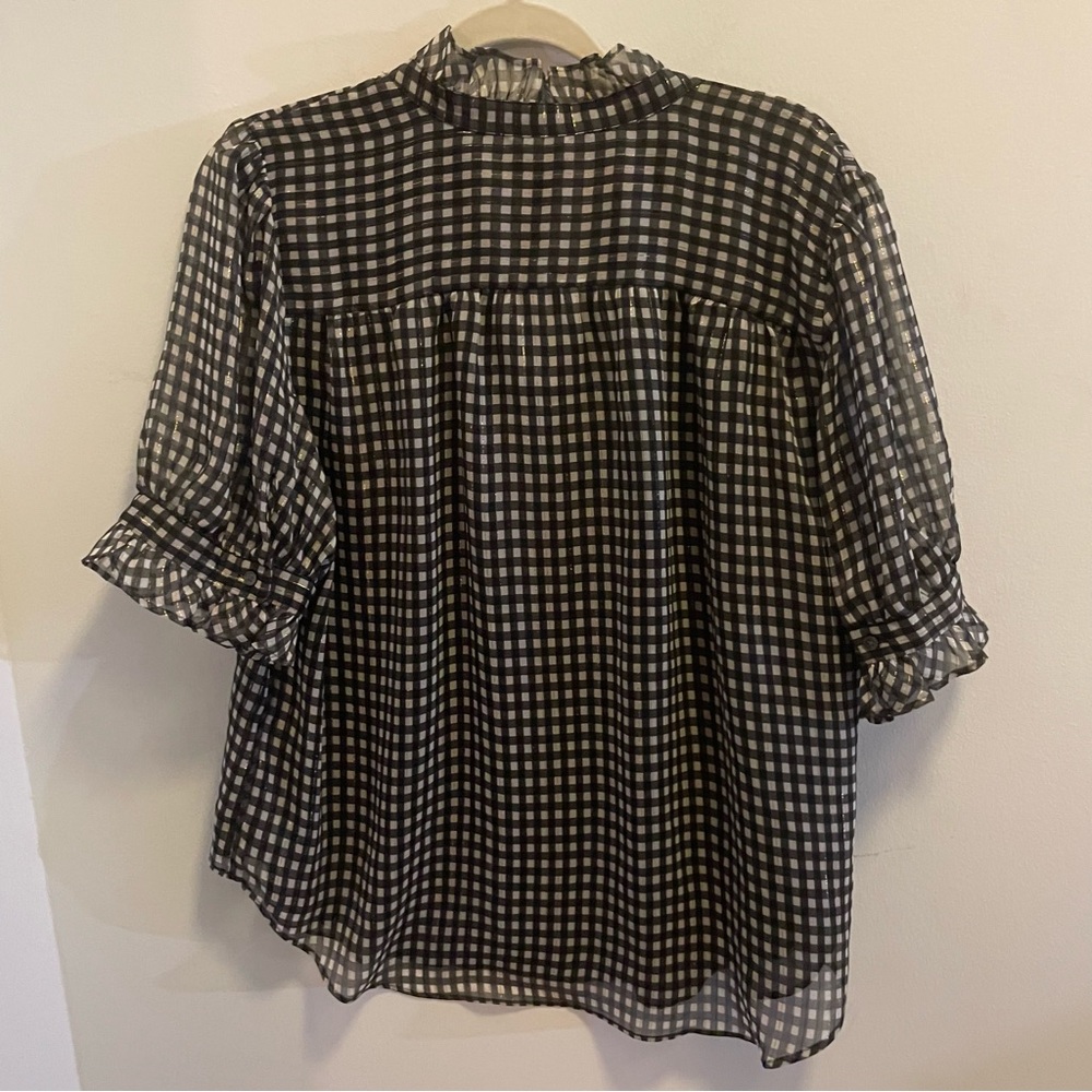 Ann Taylor Shimmer Houndstooth Ruffle Button Top - Picture 5 of 5
